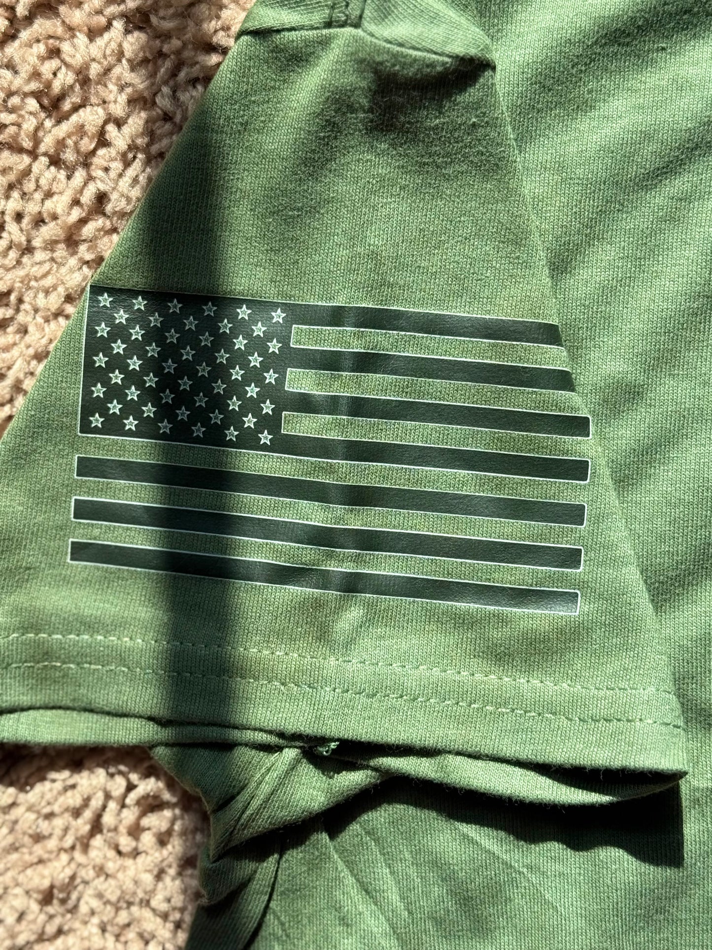 LORD PROTECT OUR TROOPS green t shirt ( black lettering)