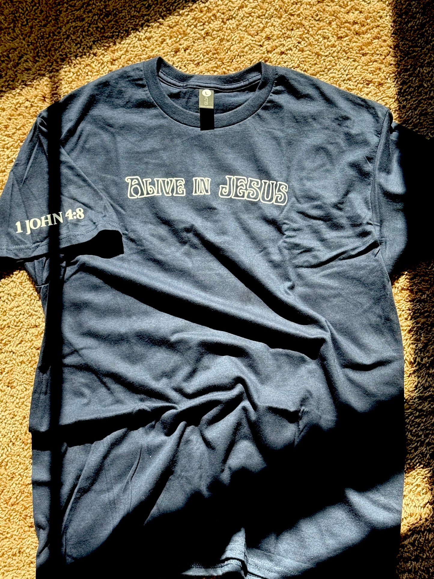 Alive in Jesus navy blue t shirt