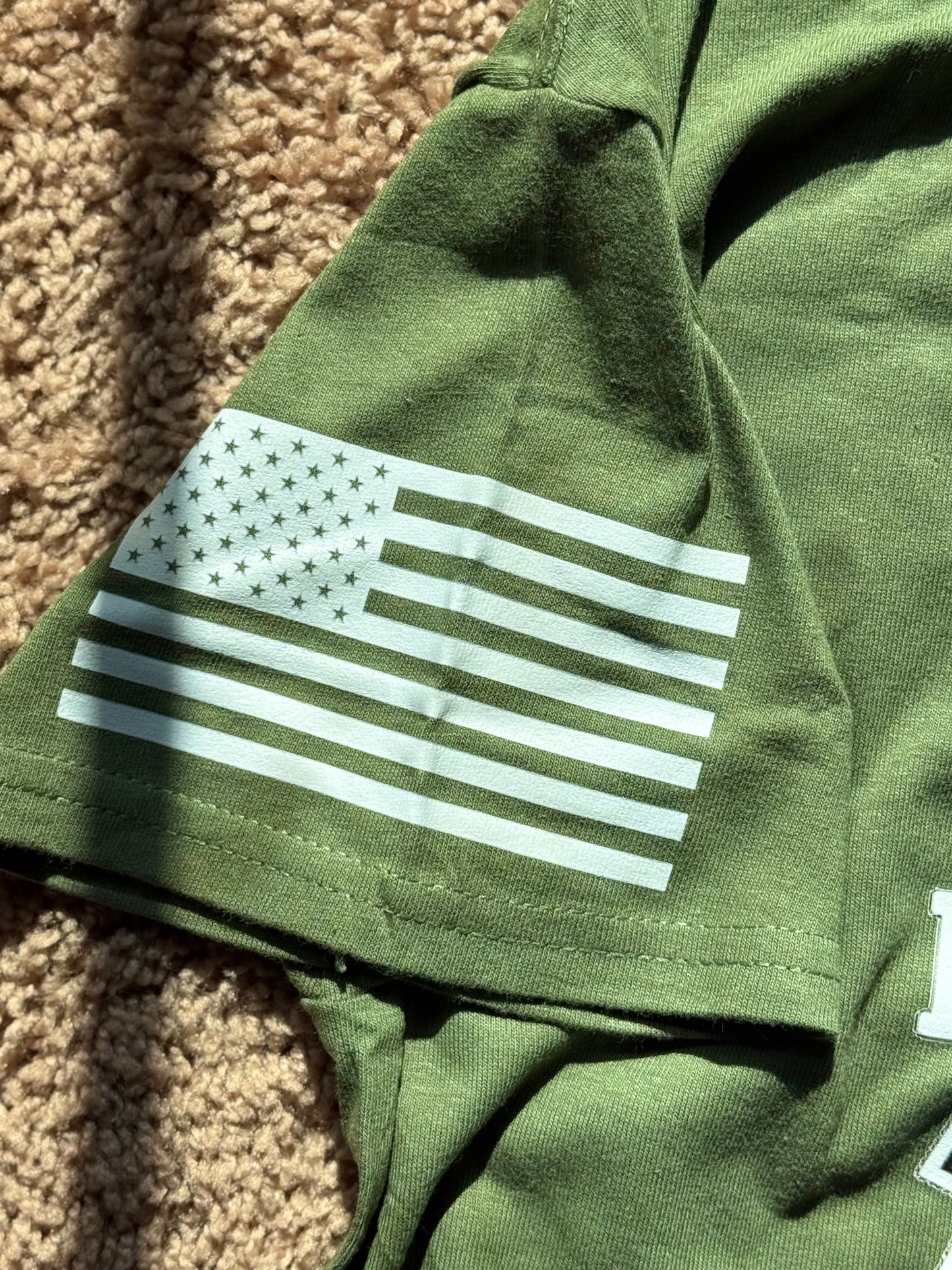LORD PROTECT OUR TROOP green t shirt (white lettering)